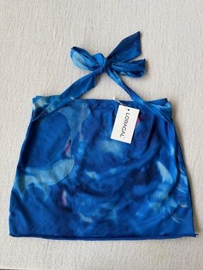 NWT Y2K Blue Tie-Neck Crop Top